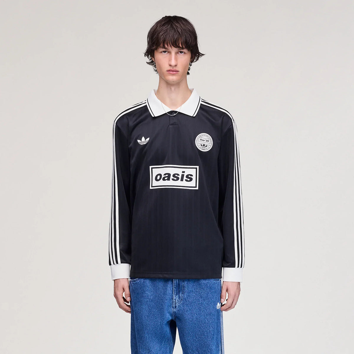 Oasis - Camiseta de fútbol de manga larga adidas Live '25 negra/blanco crema