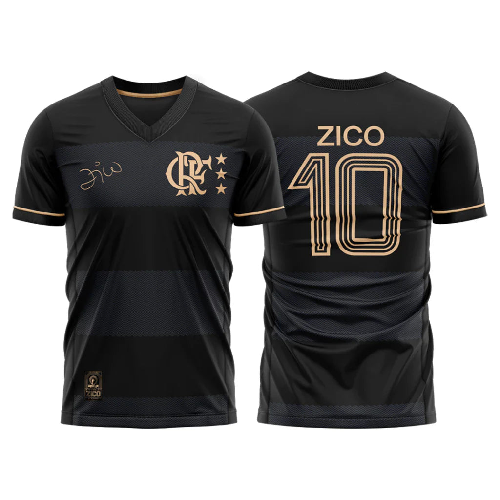 Camiseta Flamengo Zico 1981 Negro y Dorado Retro Masculina - Zico #10